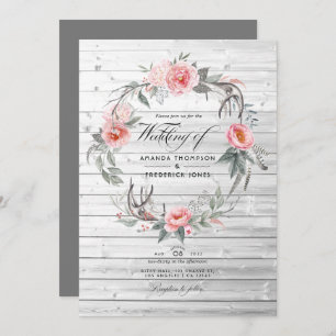 Pink and Grey Floral Bohemian Wedding Invitation