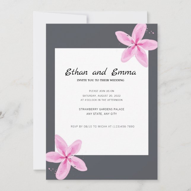 Pink and Grey Floral Wedding Invitation (Front)