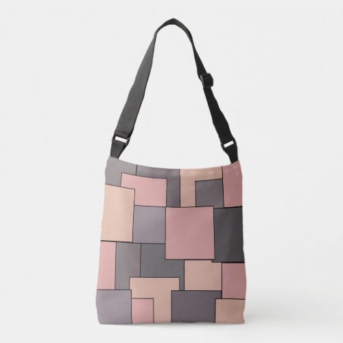 pink and grey geometric pattern crossbody bag
