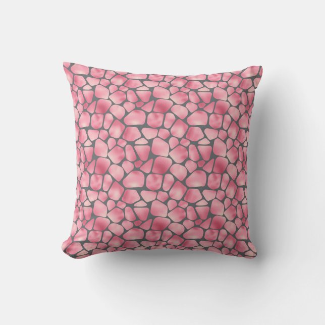 Pink and Grey Giraffe Print Throw Pillow (Front)