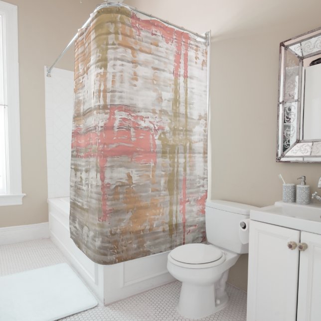 Pink and Grey Grunge Artistic Abstract Shower Curtain (In Situ)