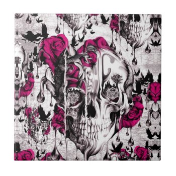 Pink And Grey Grunge Melting Skull Ceramic Tile by KPattersonDesign at Zazzle