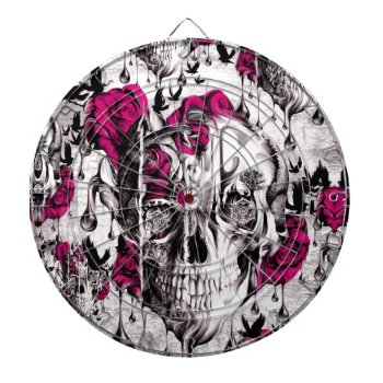 Pink And Grey Grunge Melting Skull Dartboard by KPattersonDesign at Zazzle