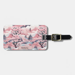 Pink and Grey Japanese Landscape Luggage Tag