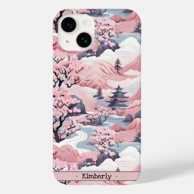 Pink and Grey Japanese Scenery iPhone Case (Back)
