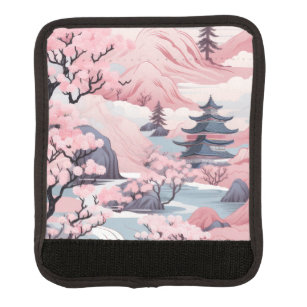 Pink and Grey Japanese Scenery Luggage Handle Wrap