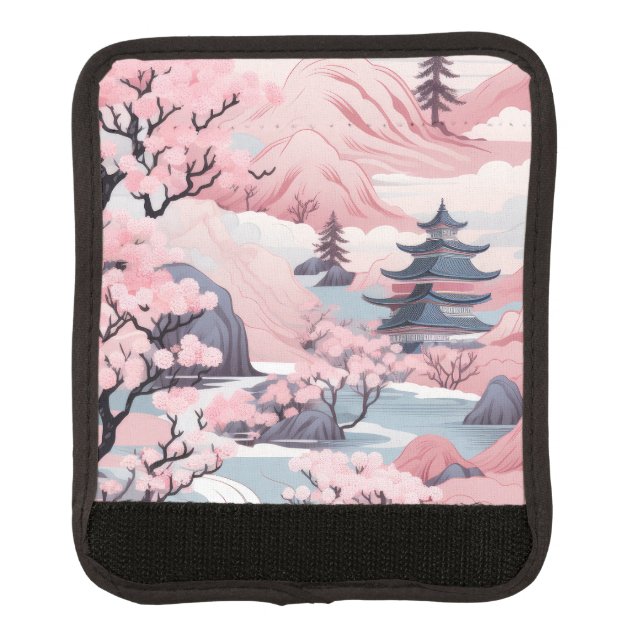 Pink and Grey Japanese Scenery Luggage Handle Wrap (Front)