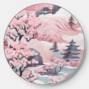 Pink and Grey Japanese Scenery Wireless Charger