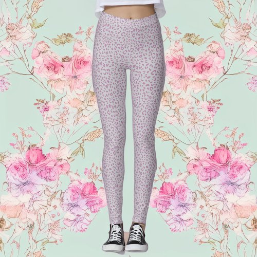 Pink and Grey Leopard Print Leggings