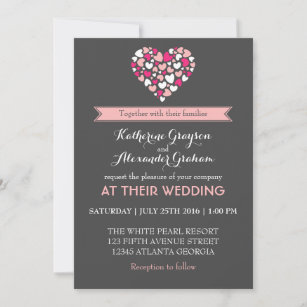 Pink and Grey Love and Heart Wedding Invitation