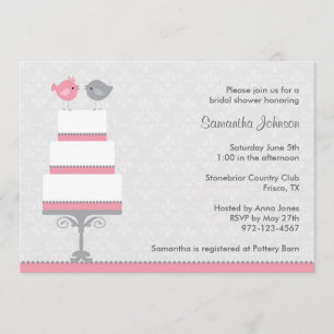 Pink and Grey Love Birds Bridal Shower Invitatio Invitation