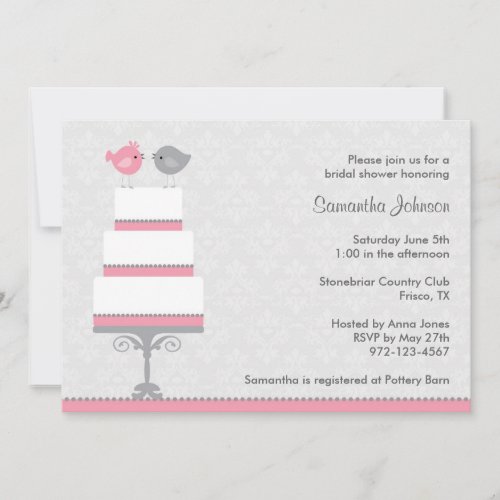 Pink and Grey Love Birds Bridal Shower Invitatio Custom Invite