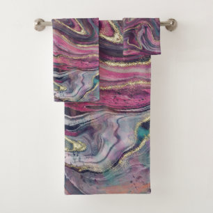 Pink and Grey Marble Abstract Bath Towel Set