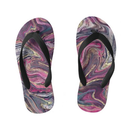 Pink and Grey Marble Abstract  Kids Flip Flops