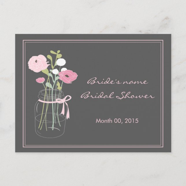 Pink and Grey Mason Jar Bridal Shower Advice (Front)