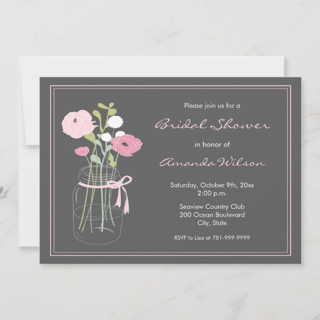 Pink and Grey Mason Jar Bridal Shower Invitation (Front)
