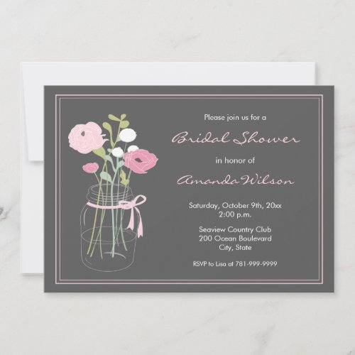 Pink and Grey Mason Jar Bridal Shower Invitation