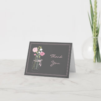 Pink and Grey Mason Jar Thank You Cards