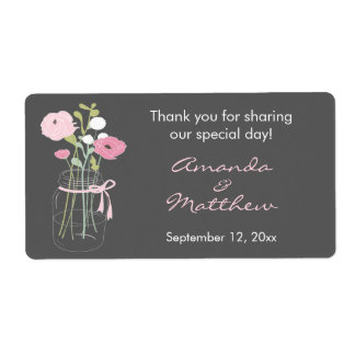 Pink and Grey Mason Jar Wedding Favor Labels
