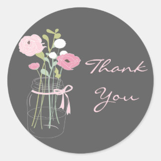 Pink and Grey Mason Jar Wedding Favor Stickers