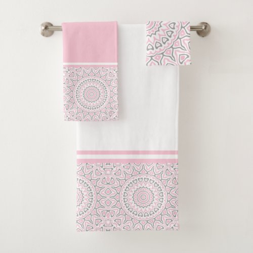 Pink and Grey Modern Mandala Bath Towel Set