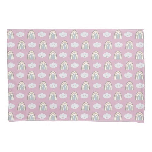 Pink and Grey Modern rainbow baby cloud pattern Pillow Case