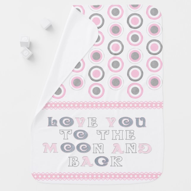Pink and Grey Moon and Back Dots Baby Blanket (In Situ)