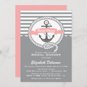 Pink and Grey Nautical Bridal Shower Invitation