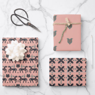 Pink and Grey Nordic Designs Wrapping Paper Sheets