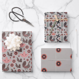 Pink and Grey Nordic Designs Wrapping Paper Sheets