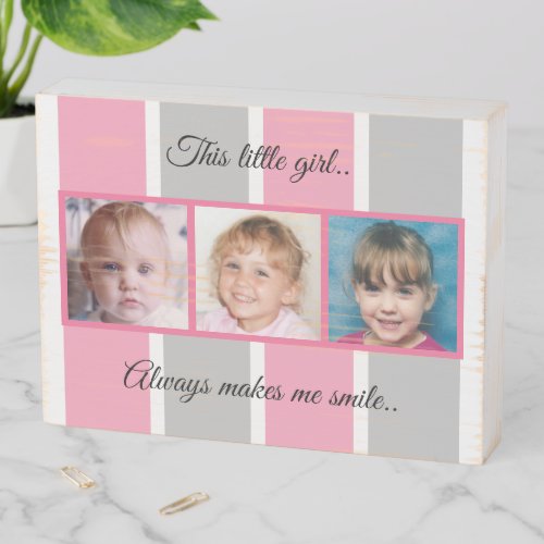 Pink and grey photo collage makes me smile wooden box sign