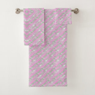 Pink and grey plaid pattern  throw pillow bath towel set