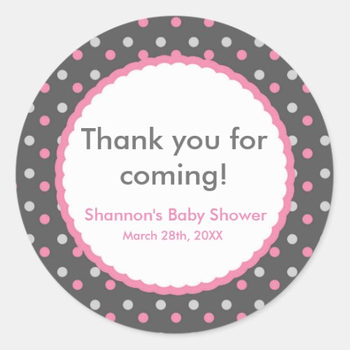 Pink and Grey Polka Dot Baby Shower Party Sticker