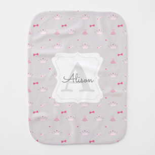 Pink and Grey Princess Themed Pattern Monogrammed  Baby Burp Cloth