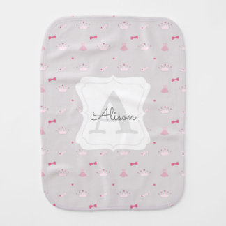 Pink and Grey Princess Themed Pattern Monogrammed Baby Burp Cloth