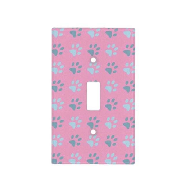 Pink and grey puppy paw prints light switch cover (Front)