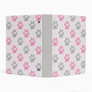 Pink and grey puppy paw prints mini binder