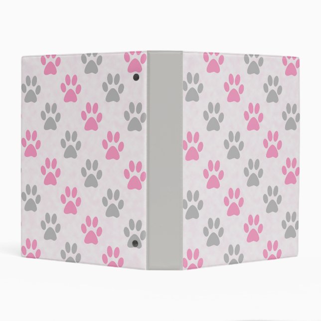 Pink and grey puppy paw prints mini binder (Background)