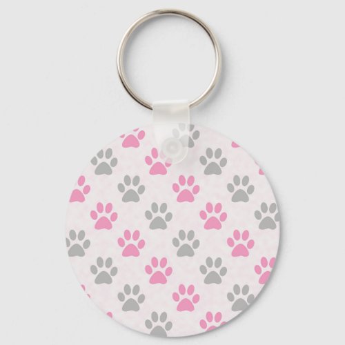 pink and grey puppy paws pattern keychain