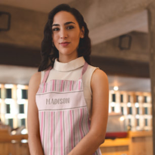 Pink And Grey Striped Custom All-Over Print Apron