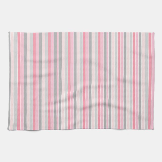 Pink and Grey Striped Kitchen Towel (Horizontal)