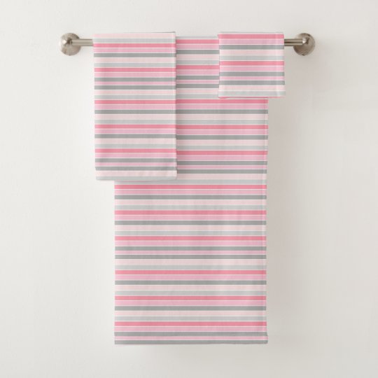 Pink and Grey Stripes Bath Towel Set | Zazzle.com