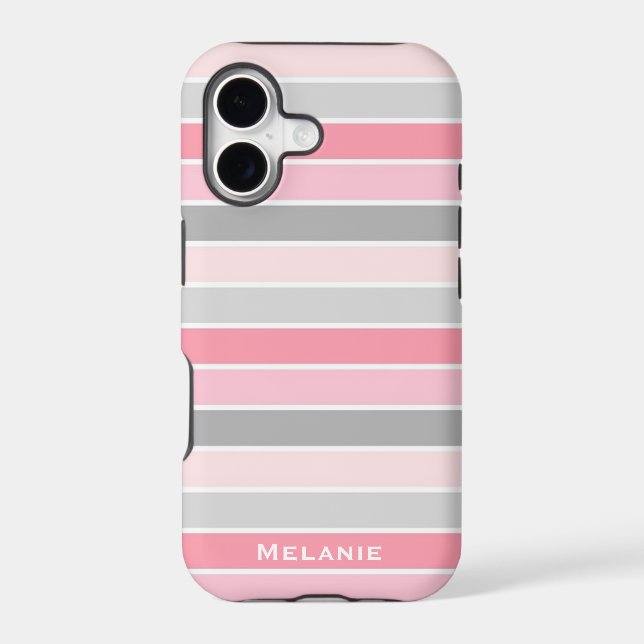 Pink and Grey stripes Personalised Case-Mate iPhone Case (Back)