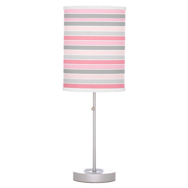 Pink and Grey Stripes Table Lamp (Front)