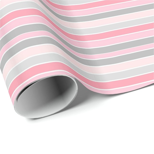 Pink and Grey Stripes Wrapping Paper (Roll Corner)