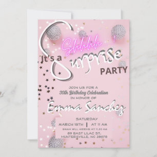 Pink and grey surprise invitation with QR rsvp