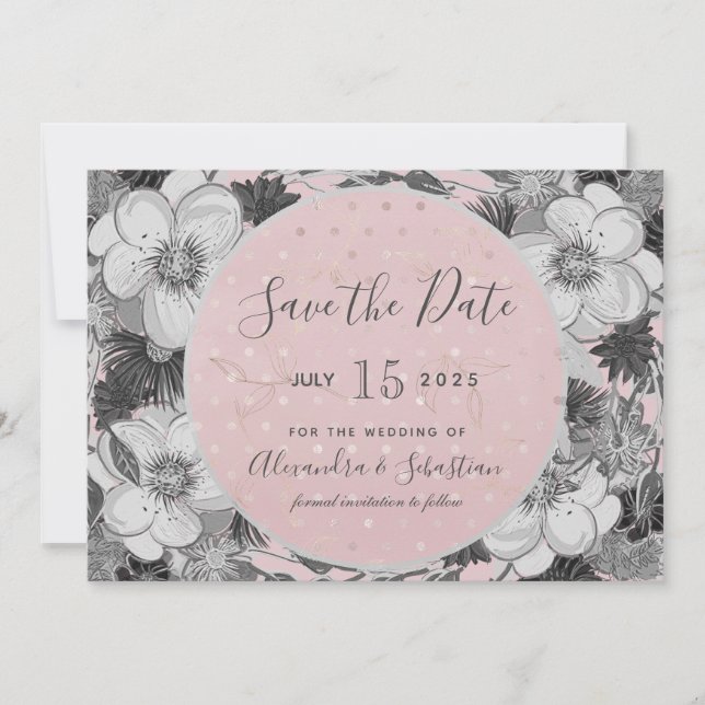 Pink and Grey Wedding Save The Date Invitation (Front)