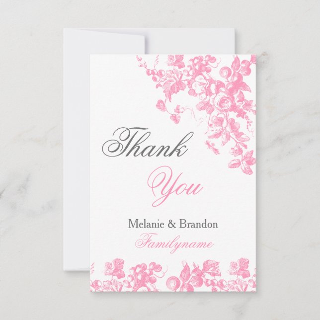 Pink and grey wedding thank you cards Wedding set (Front)