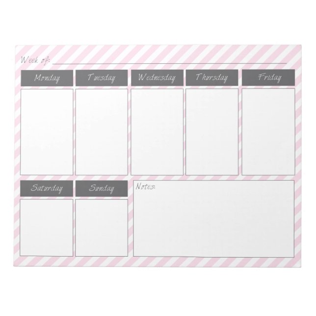 Pink and Grey Weekly Calendar Notepad (Front)