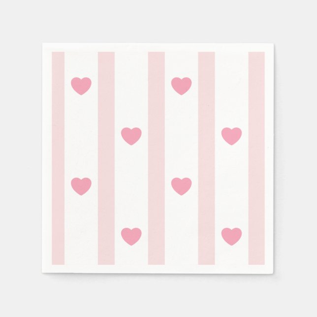Pink and Hearts, Stripes for parties Napkins (Front)